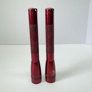 Lot of 2 Mini Maglite Incandescent 2-Cell AA Flashlights Red - Tested